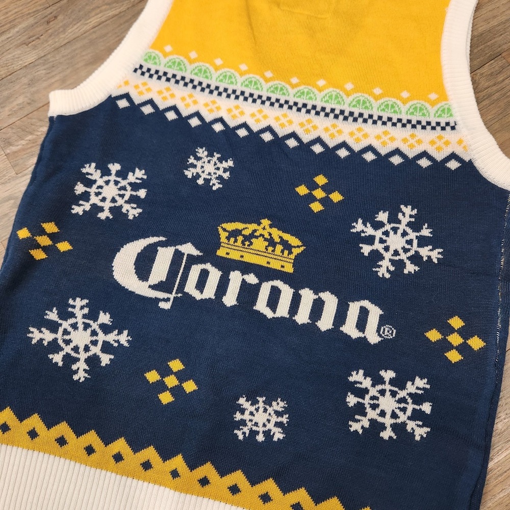 Corona Beer Knit Mens Sweater Vest‎ Christmas Feliz Navidad Size Medium Cerveza - Picture 6 of 8